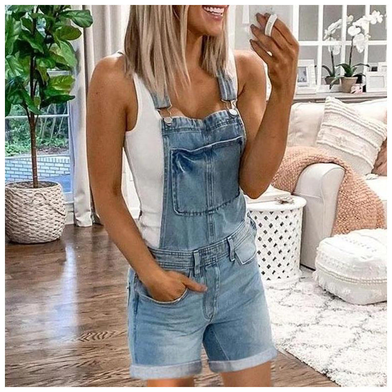 Washed Denim Overall Shorts