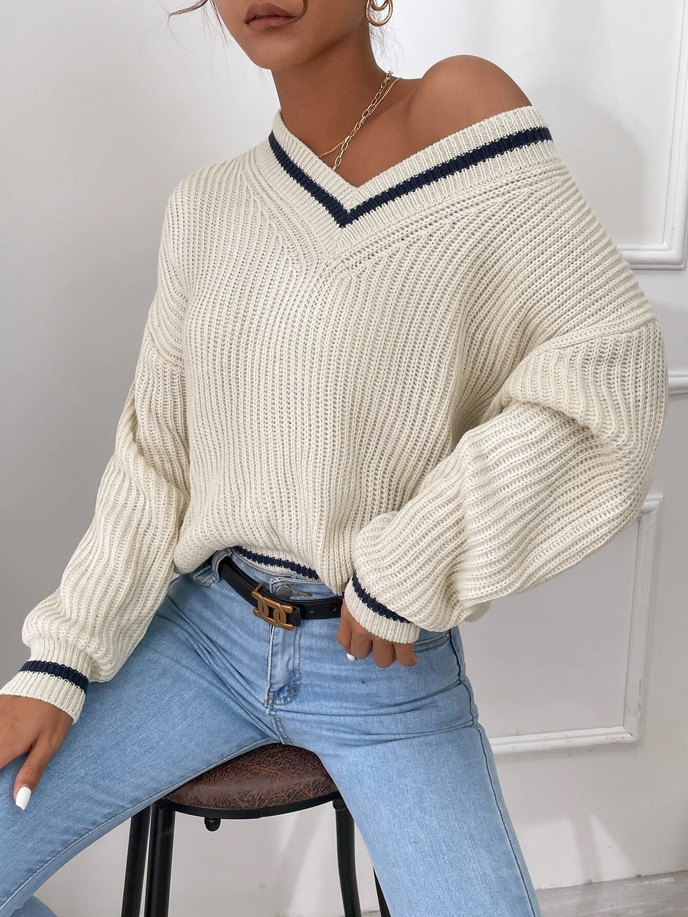 Cable Knit V Neck Sweaters