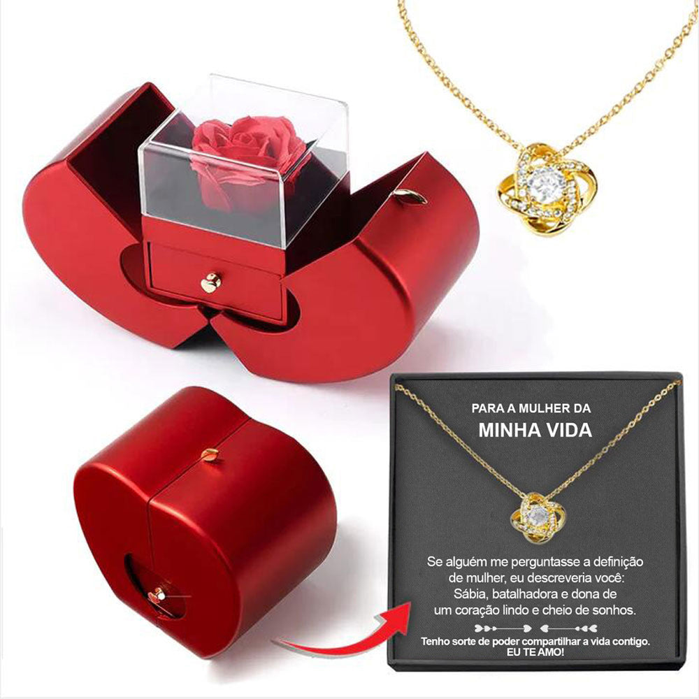 Fashion Jewelry Box Red Apple Necklace Eternal Rose With Artificial Flower Rose Flower Jewelry Box