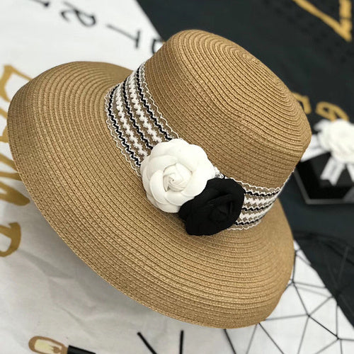 Camellia Retro Elegant Sunshade Straw Hat