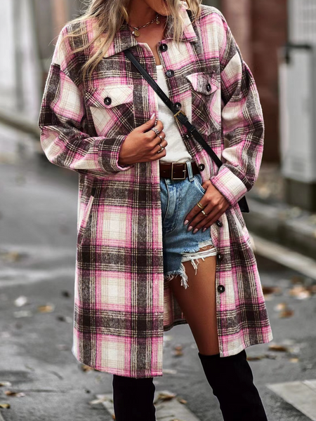 Women's Plaid Long Sleeve Button Down Shacket Coat