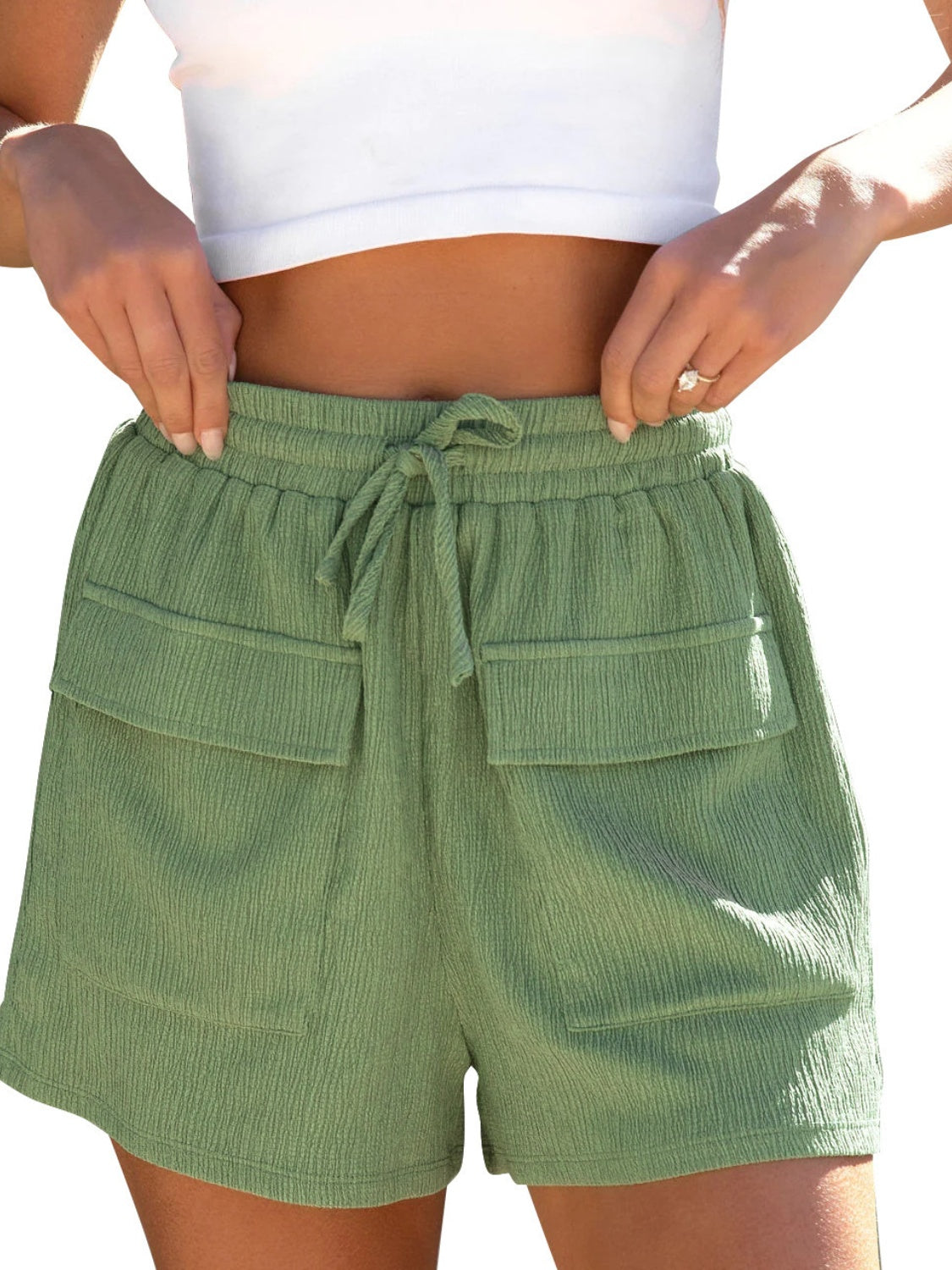 Drawstring High Waist Shorts with Pockets