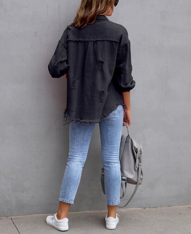 Oversized Frayed Lightweight Denim Jacket\Shacket