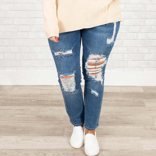 Plus Size Worn Fashion Jeans Women