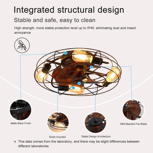 Cage Ceiling Fan With Light, 20 Inch Farmhouse Low Profile Ceiling Fan Light With Remote Control -Unavailable Platforms- Temu