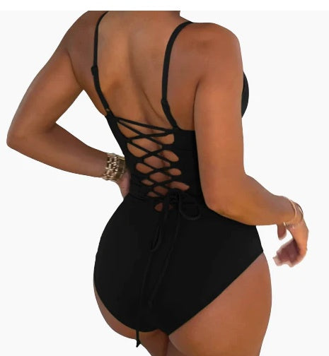 Classic Backless Solid Color Triangle One-piece Swimsuit