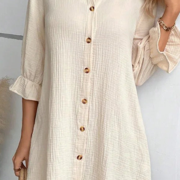 Solid Color Cotton And Linen Loose Shirt Dress