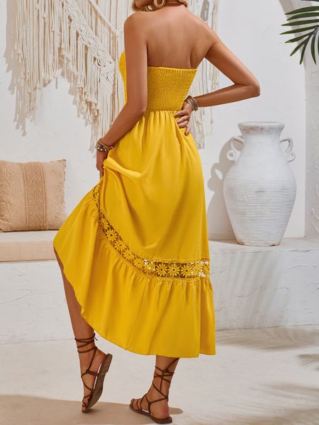 Solid Color Strapless Casual Dress With Top Wrap