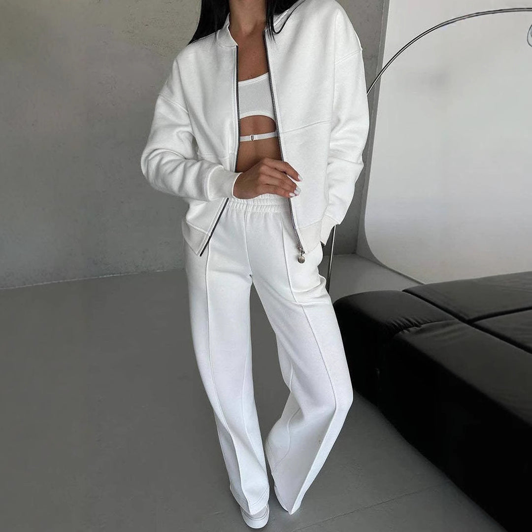 Sports Suits Zipper Jacket And Wide Leg Pants Two-piece Set