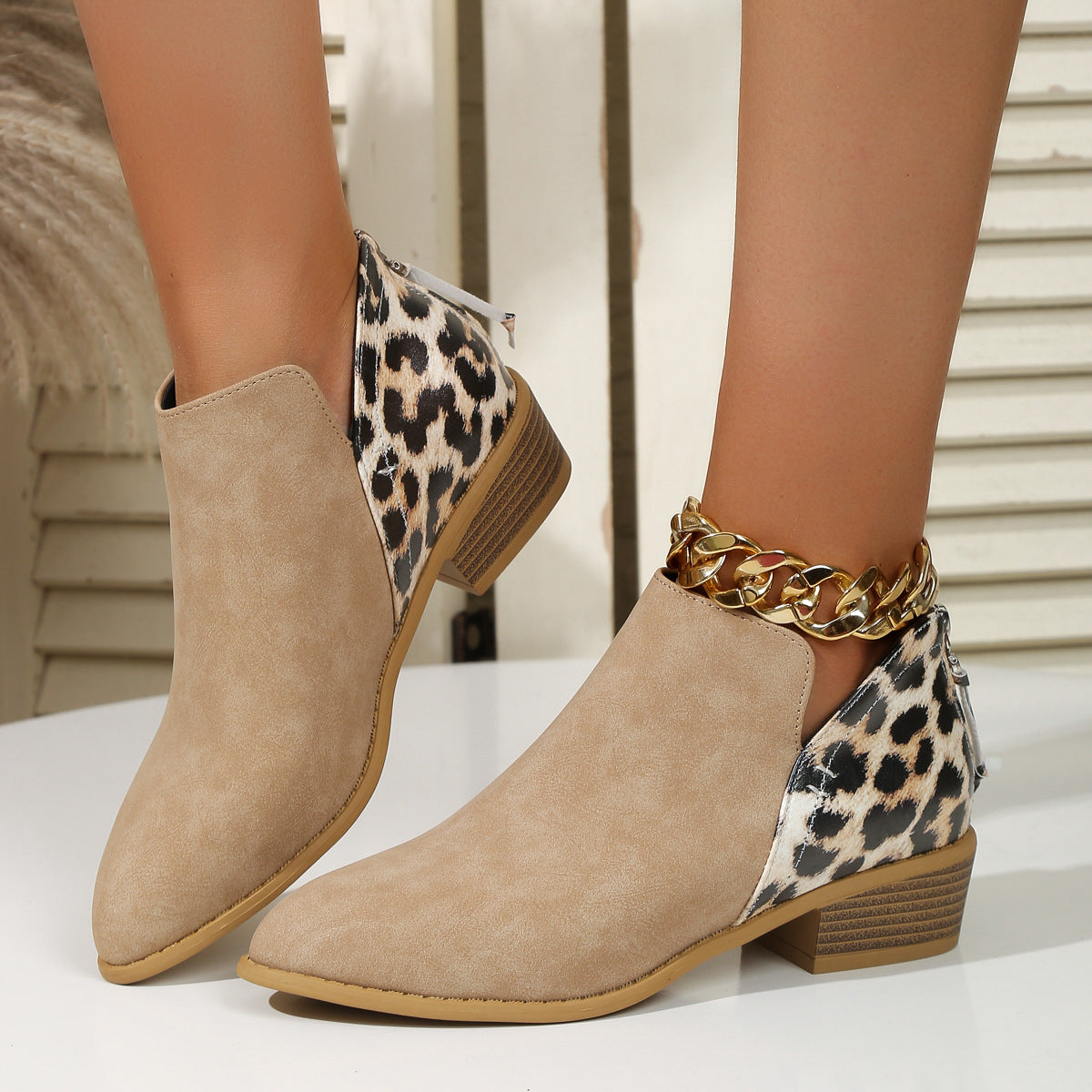 Leopard Print Back Zipper Boots