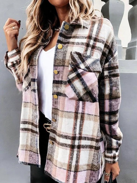 Plaid Long Sleeves Casual Coat