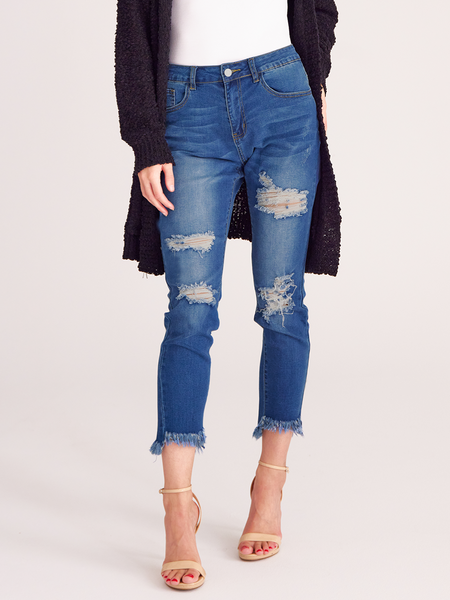 High Waisted Super Stretchy Fringe Hem Crop Jeans