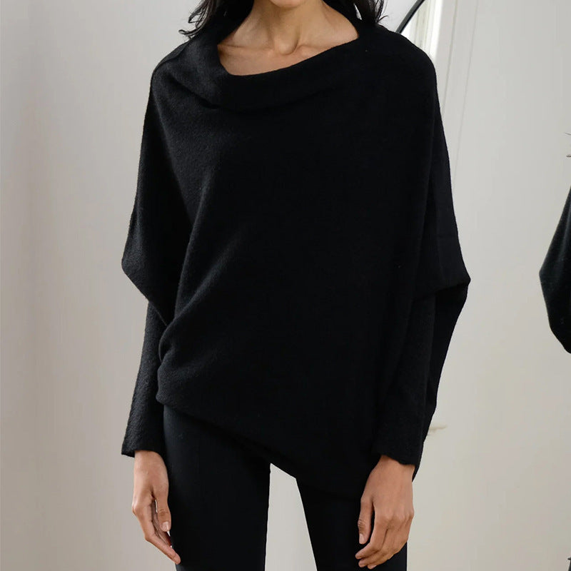 Solid Off-shoulder Batwing Sleeve Sweater