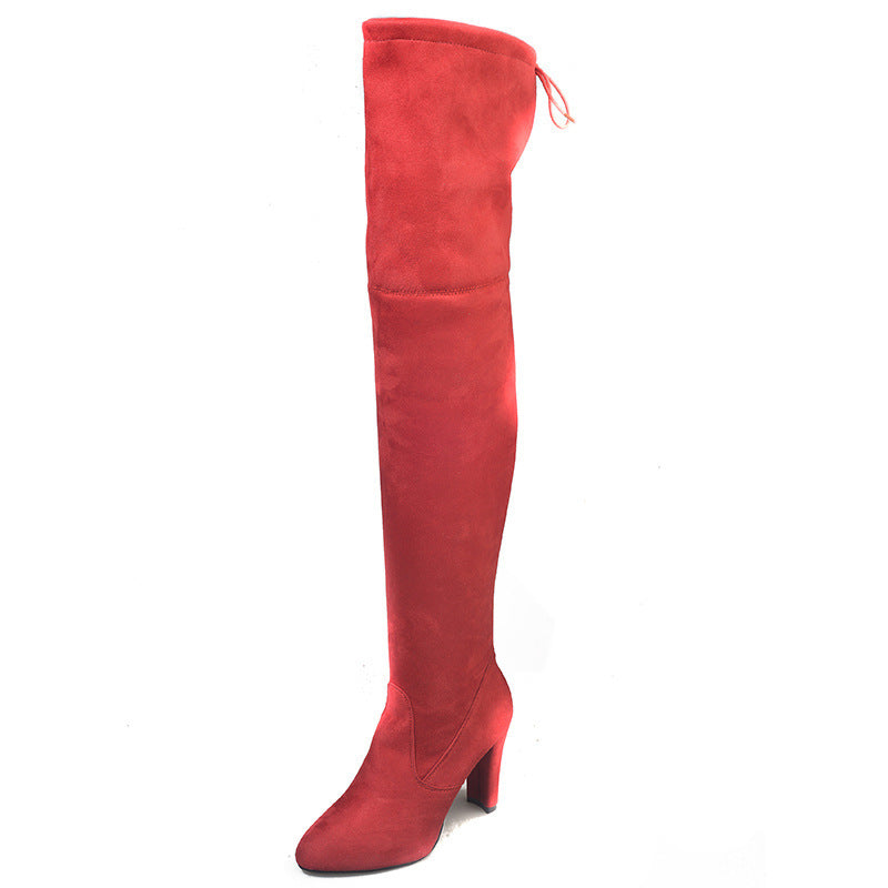 Pointed Thick Heel Over The Knee Boots Stretch Boots