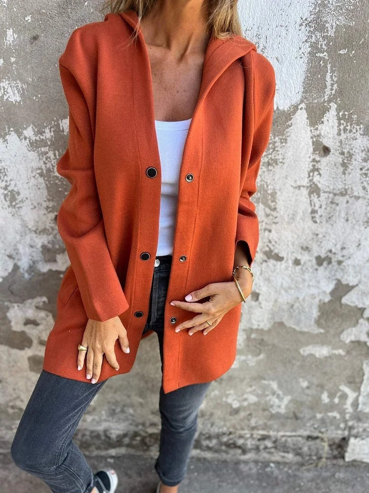 Casual Hooded Single-Breasted Cardigan Solid Color Jacket