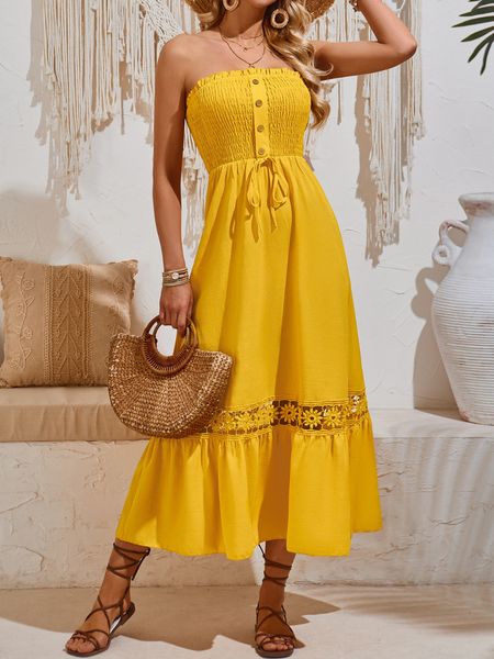 Solid Color Strapless Casual Dress With Top Wrap