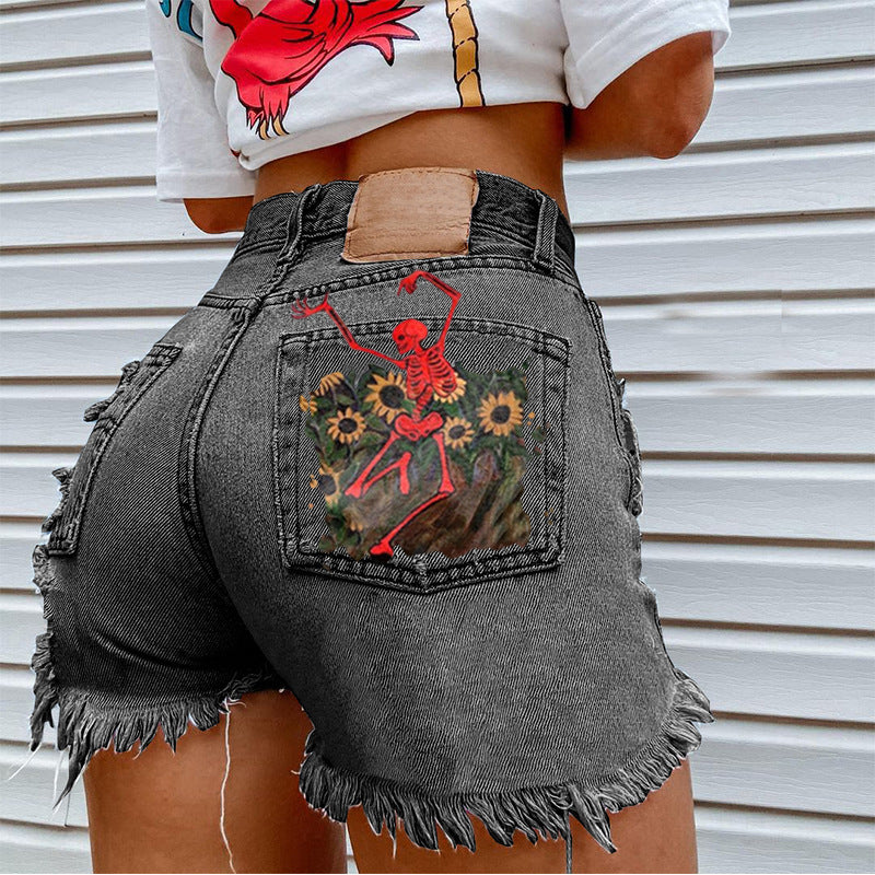 Printed Denim Shorts