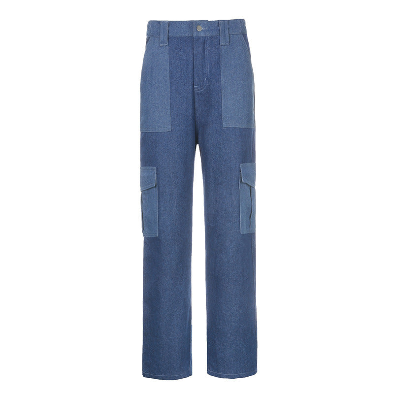 Washed Dark Multi - Pocket Design High Waist Straight Leg Jeans