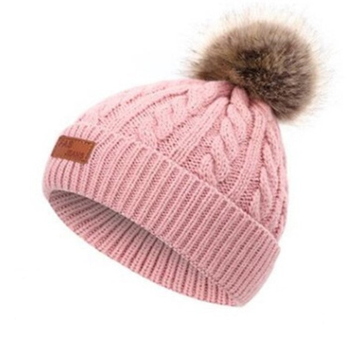 Cute fur ball warm ear protection wool hat