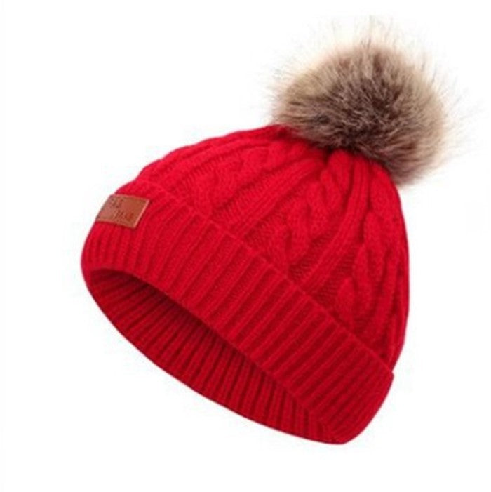 Cute fur ball warm ear protection wool hat