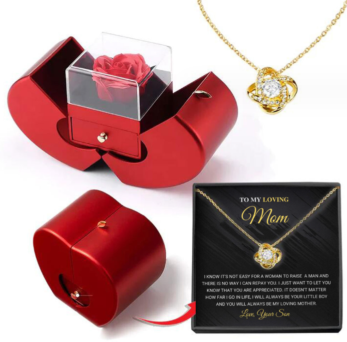 Fashion Jewelry Box Red Apple Necklace Eternal Rose With Artificial Flower Rose Flower Jewelry Box