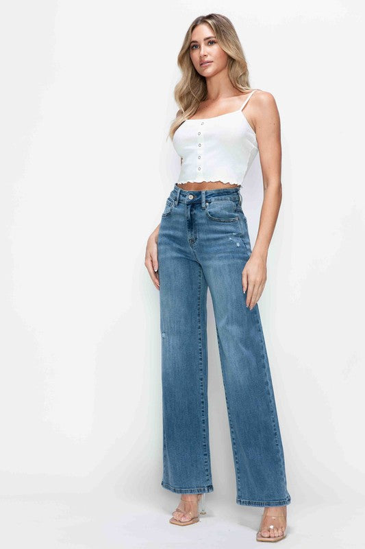 bytos Full Size High Rise Wide Leg Jeans with Pockets