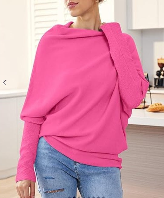 Solid Off-shoulder Batwing Sleeve Sweater