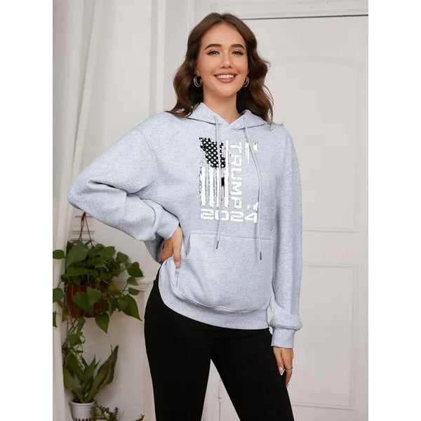 Women's Trump Vertical Letters Printed Hoodie