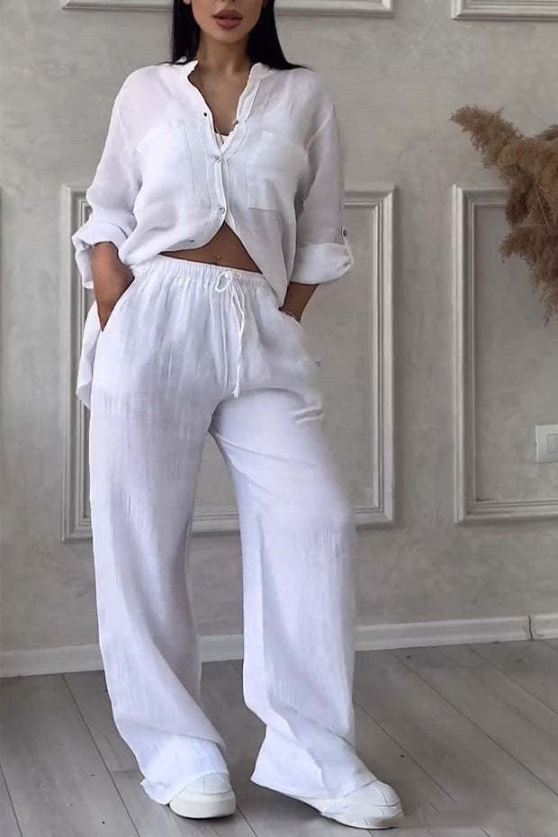 Stand Collar Long Sleeve Casual Top Two-piece Pants Set