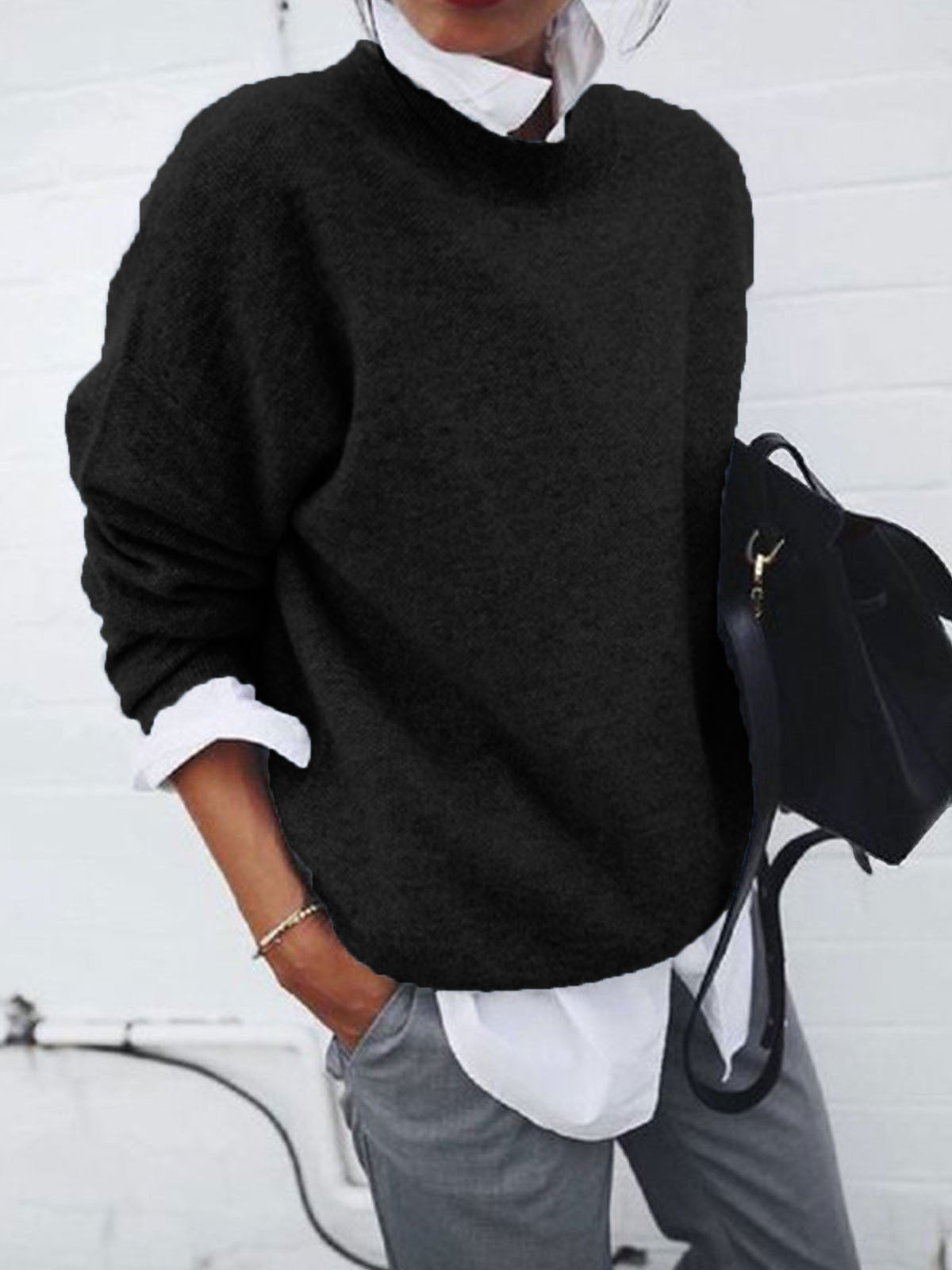 Long Pullover Solid Color Knitted Cashmere Sweater