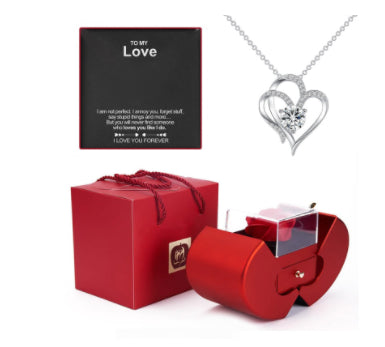 Fashion Jewelry Box Red Apple Necklace Eternal Rose With Artificial Flower Rose Flower Jewelry Box