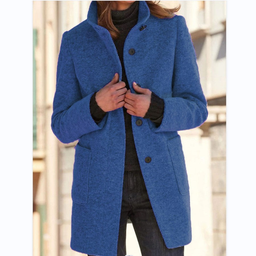 Collar Woolen Coat With Pockets