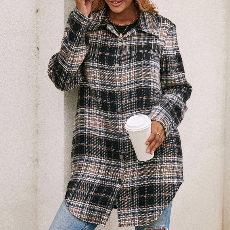 Loose Casual Plush Plaid Shacket