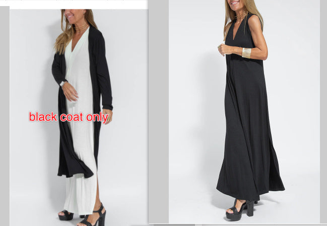 Solid Color V-neck Sleeveless Long Dress