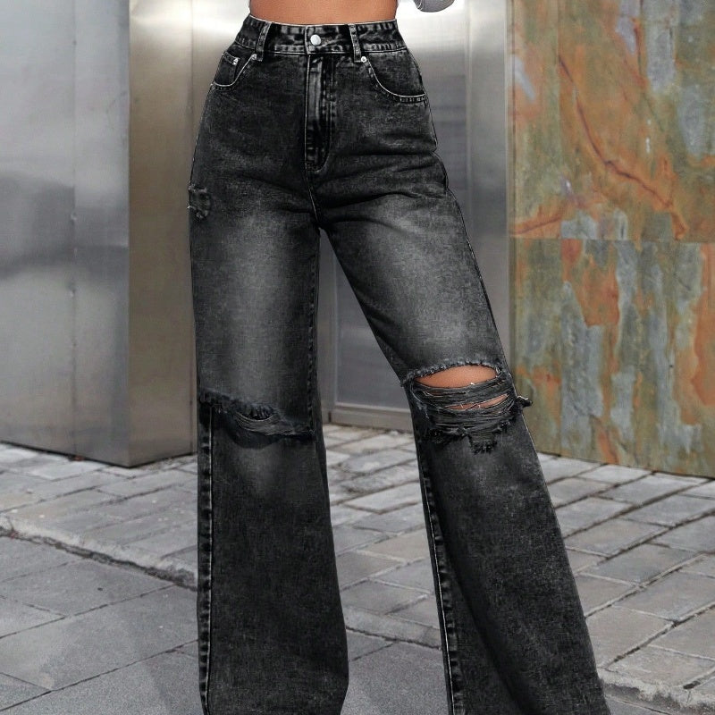 High Waist Wide Leg Denim Pants