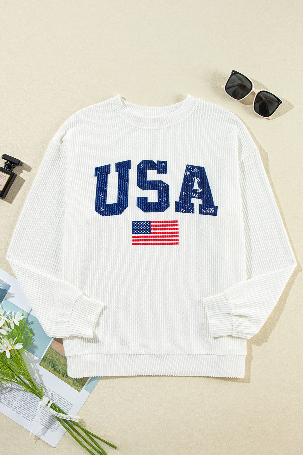 Letter Graphic Round Neck Long Sleeve Sweatshirt