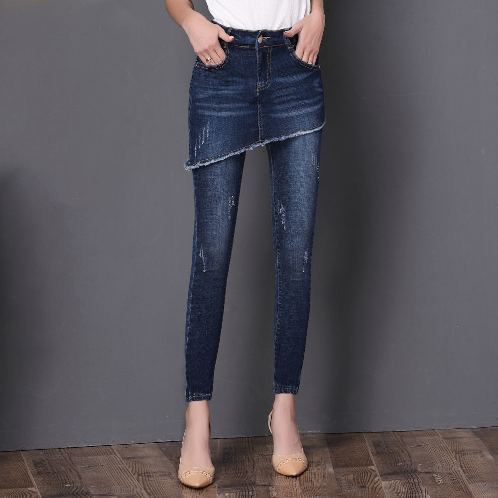 Women's fake two-piece denim skirt pants