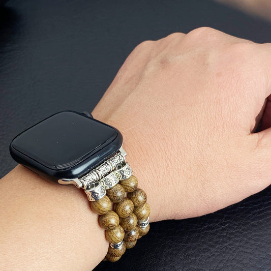 Solid Wood Bead Bracelet Smart Watch Strap