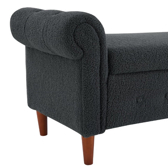 Grey Teddy Velvet Multifunctional Storage Rectangular Sofa Stool