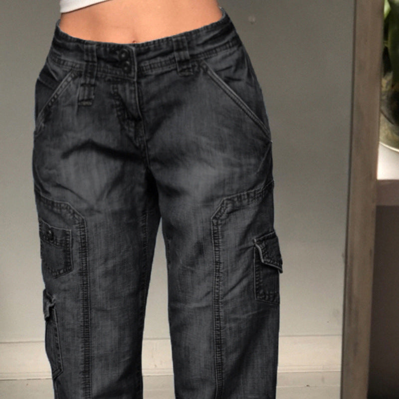 Multi Pocket Loose High Waisted Jeans