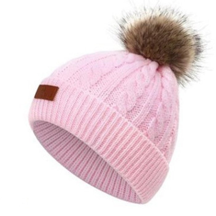 Cute fur ball warm ear protection wool hat