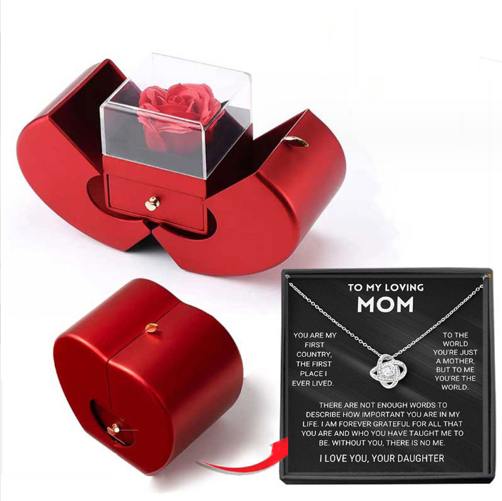 Fashion Jewelry Box Red Apple Necklace Eternal Rose With Artificial Flower Rose Flower Jewelry Box