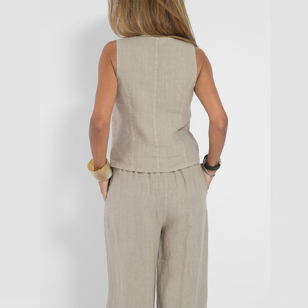 Vest Suits V-neck Button Sleeveless Top And Loose Straight Trousers