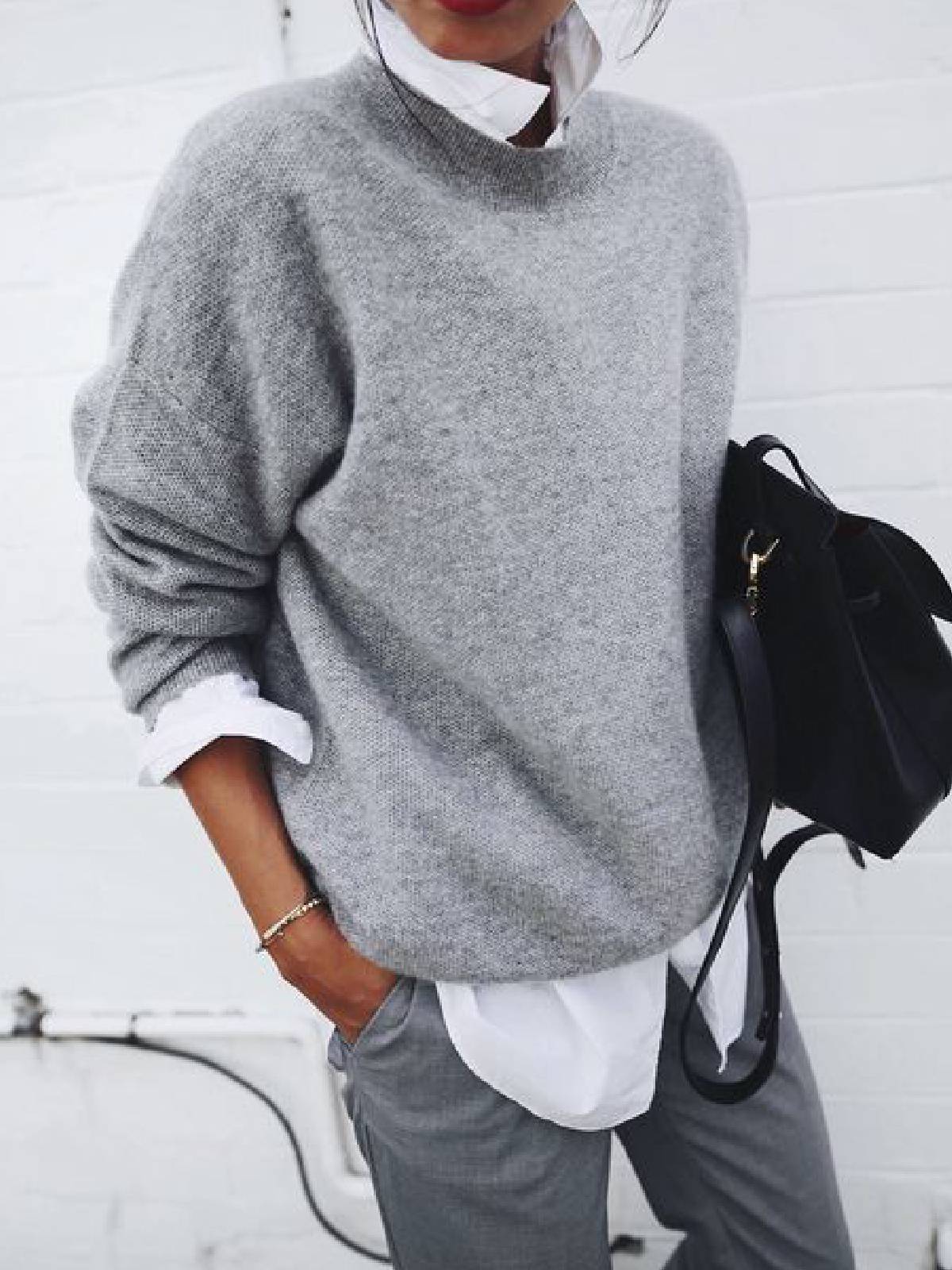 Long Pullover Solid Color Knitted Cashmere Sweater