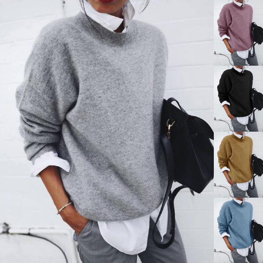 Long Pullover Solid Color Knitted Cashmere Sweater