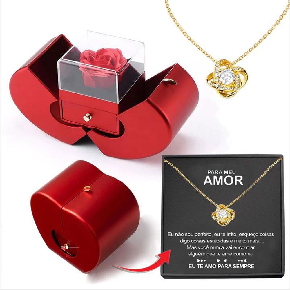 Fashion Jewelry Box Red Apple Necklace Eternal Rose With Artificial Flower Rose Flower Jewelry Box