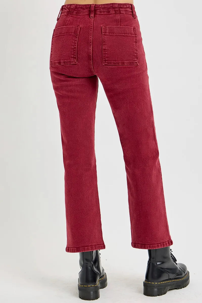 RISEN Full Size High Rise Straight Jeans With Patch Pockets