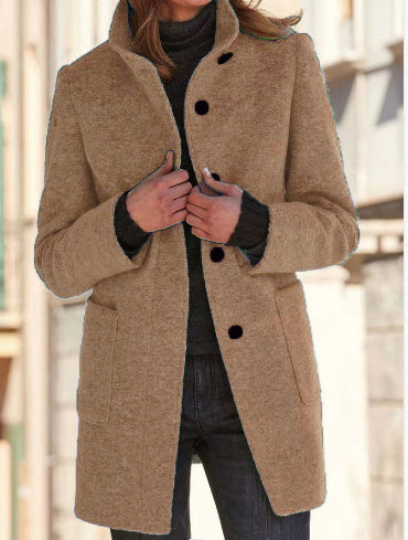 Collar Woolen Coat With Pockets