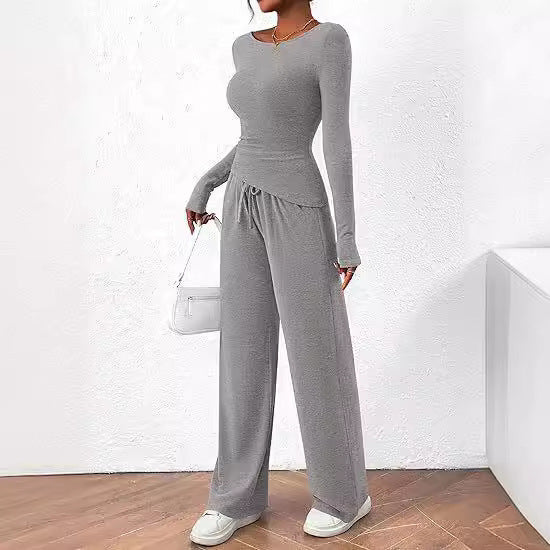 Casual Suit Asymmetric Long-sleeved T-shirt Wide-leg Pants