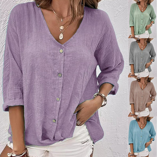 Cross-border V-neck Buttons Chiffon Cardigan Long Sleeve